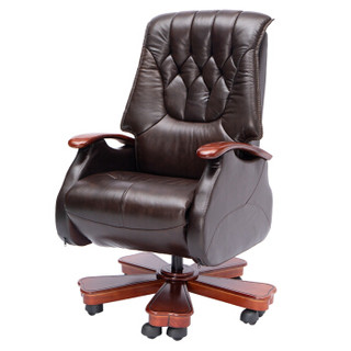中伟高档老板椅办公椅牛皮电脑椅可躺大班椅子总裁经理椅实木转椅含脚托
