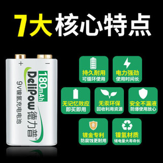 德力普（Delipow） 充电电池 9V/9伏电池充电器套装 镍氢电池适用万用表/麦克风/话筒 充电器+4节电池
