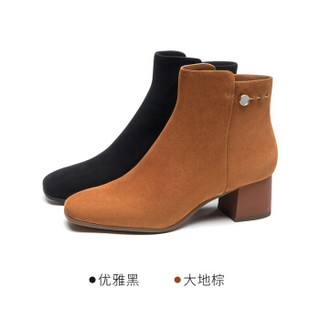 莱尔斯丹  le saunda时尚通勤方头粗跟女短靴LS  AT46706 棕色CMS 35