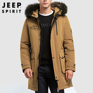 吉普(JEEP)羽绒服男2019冬季新品中长款加绒加厚毛领连帽白鸭绒宽松外套男X-8806 姜黄 M