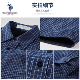 U.S. POLO ASSN. 衬衫男 2019秋季新品磨毛加绒加厚保暖长袖男装格子商务休闲上衣服6193107140 加绒灰格XL