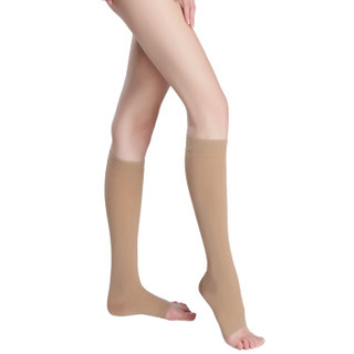 荷畅 医用一级压力预防型静脉曲张袜压力袜弹力袜美腿袜男女通用 中筒肤色露趾 S
