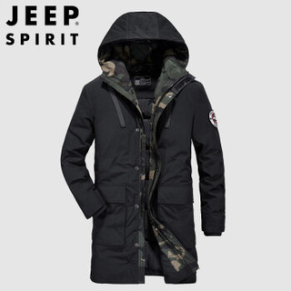 吉普 JEEP 2019秋冬季新款男士中长款大口袋休闲80绒羽绒服青年时尚潮流外套男 XY1517 黑色 XL