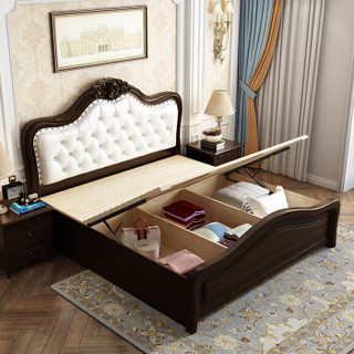 摩高空间新中式实木床1.5米高箱储物床现代轻奢软包床多功能床双人主卧室婚床