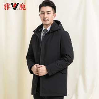 雅鹿中长款羽绒服男2019冬季新款商务休闲连帽男士冬装保暖百搭外套爸爸装YD67U1160 黑色 4XL