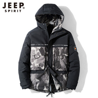 吉普 JEEP 棉服男士冬季外套时尚迷彩休闲保暖棉衣外套 D8020 黑色 XL