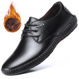 伊施玛雅（Ishmaiah）男士皮鞋保暖加绒加厚棉鞋低帮系带商务休闲鞋 8502 黑色 41