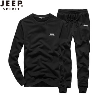 吉普 JEEP 运动套装男士春秋季休闲卫衣长裤两件套运动服装 TT6803 黑色 M