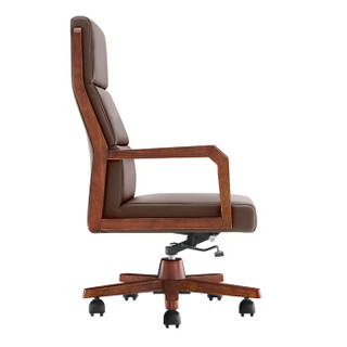 ZHONGWEI 中伟 中班椅总裁老板椅电脑转椅办公升降椅子实木牛皮高背-棕色