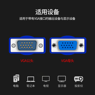晶华 VGA一分二连接线 笔记本投影仪电脑显示器电视高清视频双屏同步分屏线分配器3米蓝色 V603H