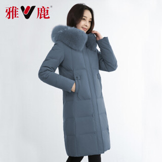 雅鹿 YQ71U5050 冬季韩版休闲羽绒服女中长款 雾霾蓝 XL