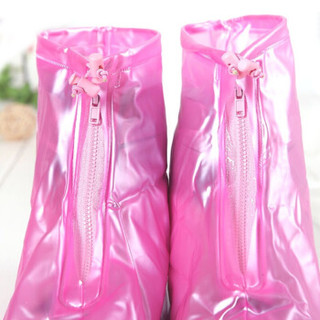 捷昇 雨鞋套防雨防水加厚防滑成人雨靴男女通用拉链平底便携折叠雨天雨鞋套两双 粉色XL 40-41码