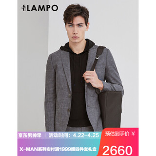 LAMPO/蓝豹男士春夏灰色羊毛+亚麻修身版商务套装西服上衣 灰 48C