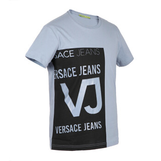 VERSACE JEANS 范思哲 奢侈品 春夏款 男士灰蓝色棉质圆领字母logo短袖T恤 B3GRB76D 30134 209 M码