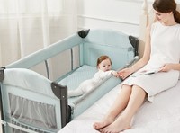 sweeby婴儿床多功能可折叠宝宝床便携式游戏床儿童床bb床环保无漆可拼接 绿色：专利拼接技术（送6件套棕垫配置）