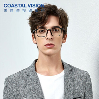 Coastal Vision 镜宴 中性防辐射超轻方框套镜 cvo1003 黑色 镜框+依视路钻晶A4非球面1.67镜片