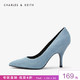 CHARLES＆KEITH低帮鞋CK1-60580136欧美纯色简约女士尖头高跟鞋 Light Blue浅蓝色 36