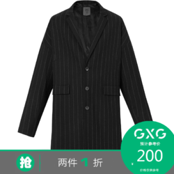 GXG男装 秋季热卖男士时尚黑底白条长款毛呢大衣外套#173126637 *2件