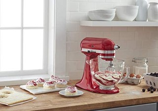 KitchenAid KSM155GBCA 5夸脱（2.37 升）Artisan Design系列搅拌机 配玻璃碗 - 糖果苹果红