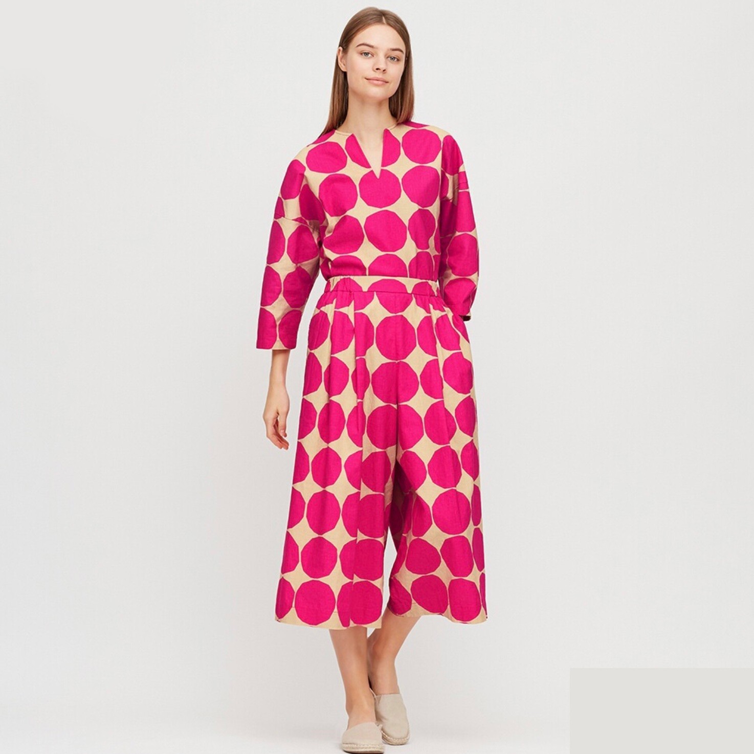 uniqlo 优衣库 marimekko 429055 女士麻棉宽腿七分裤