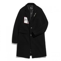 尼龙联名款时尚黑色保暖长款羊毛外套男式大衣