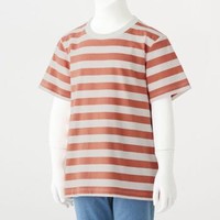 无印良品 MUJI 孩童 印度棉天竺编织 条纹短袖T恤 玫瑰红 孩童 130 *3件+凑单品