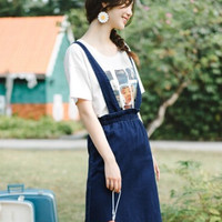 茵曼 1891103422 女士牛仔背带裙