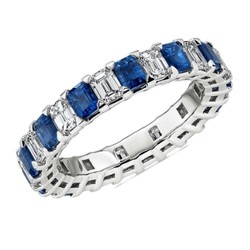 Blue Nile Studio 無縫祖母綠切割鉆石和藍寶石相間結婚戒指 950鉑金 11/2克拉總重量 平均成色G 平均凈度VS2