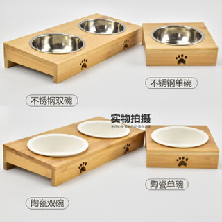 卡诺-竹架陶瓷双碗 卡诺竹架陶瓷单碗双碗宠物猫咪饭盆水盆猫咪美短食盆饭碗盆 竹架陶瓷双碗