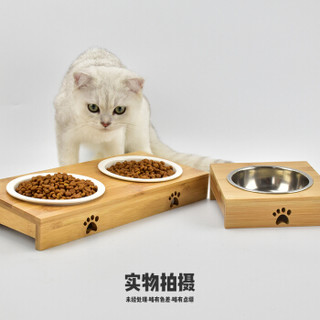 卡诺-竹架陶瓷双碗 卡诺竹架陶瓷单碗双碗宠物猫咪饭盆水盆猫咪美短食盆饭碗盆 竹架陶瓷双碗