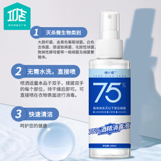 京东京造工厂店 杨小疯 75%酒精喷雾100ml*3瓶便携装温和配方不刺激复工室外居家酒精消毒液