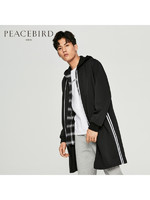 太平鸟男装 秋季新款青年棒球领夹克外套韩版黑色中长款时尚风衣