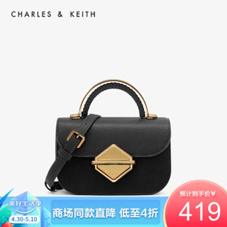 CHARLES＆KEITH女包CK2-50781013-1金属扣翻盖手提单肩包女 Black黑色 S