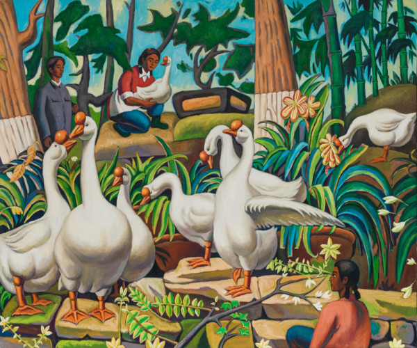 艺术品惠兰家的大白鹅秦琦布面油画300x250cm