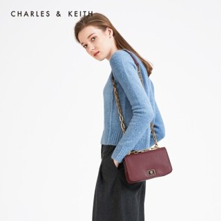 CHARLES＆KEITH 链条翻盖小方包 CK2-80780996 Burgundy葡萄酒红色