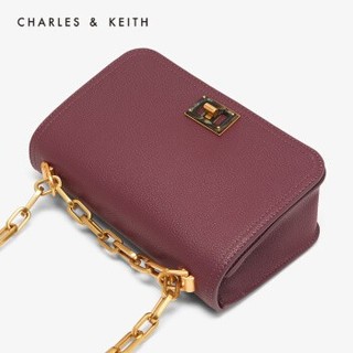 CHARLES＆KEITH 链条翻盖小方包 CK2-80780996 Burgundy葡萄酒红色