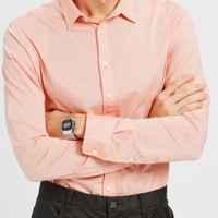 【长绒棉】男士秋季薄款长袖衬衫细格纹休闲通勤时尚衬衣 S 橙白细格
