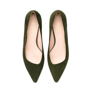 莱尔斯丹 le saunda 时尚优雅通勤尖头套脚中跟女单鞋LS AM32703 绿色 37
