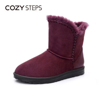 COZY STEPS澳洲羊皮毛一体平底编织保暖雪地靴女5D881 葡萄紫色 38