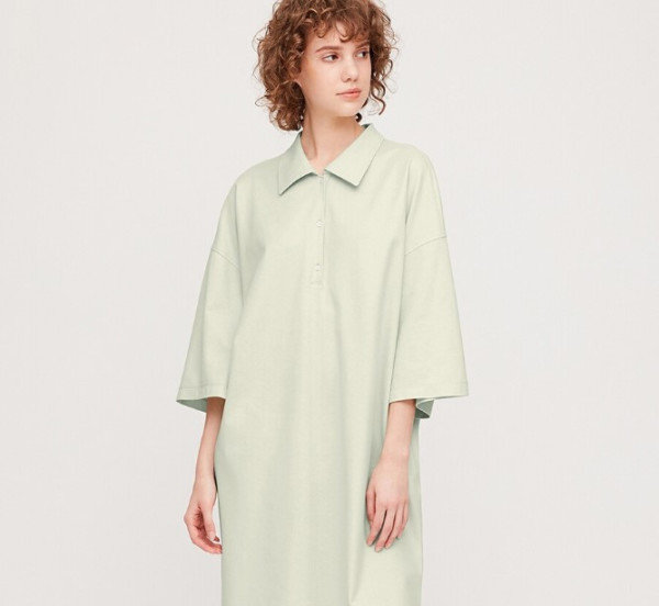 商品uniqlo 优衣库 女士中长款polo式五分袖连衣裙42319 浅绿色 s