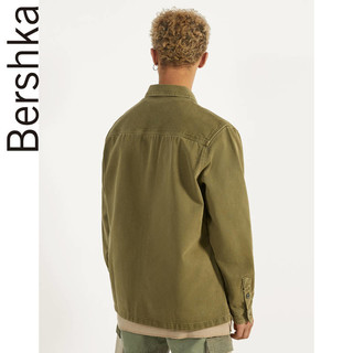 Bershka男士 2020春季新款纯棉军绿色工装衬衫外套 00896388505