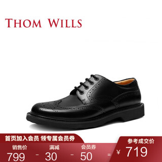 ThomWills春季新款马丁鞋男低帮真皮布洛克英伦休闲皮鞋 黑色小牛D285 7/40码