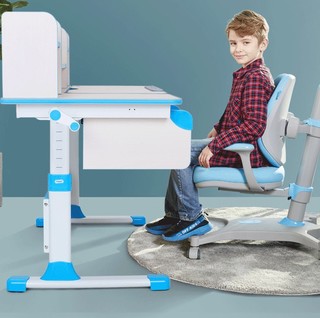 帕默 儿童桌椅套装 蓝色1.2m书桌+直杆椅 白桦木款