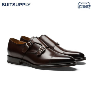 Suitsupply-深棕色意大利牛皮布莱克针法商务休闲男士孟克鞋
