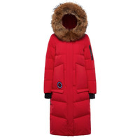 BOSIDENG 波司登 女士中长款连帽毛领拉链长袖羽绒服B80142154 中国红160/84A