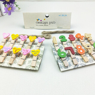 芬尚 JZ008 韩版数字卡通彩色木夹照片夹留言夹10个装（带麻绳）