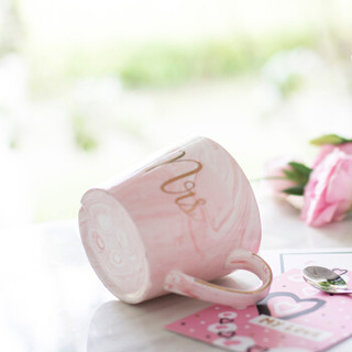 瓷工巧匠 陶瓷水杯马克杯 简约创意咖啡杯子情侣牛奶杯 红色大理石纹