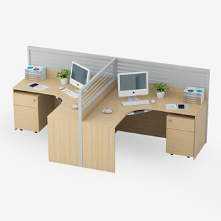 好事达易美定制屏风工位 员工卡位办公桌1.5*1.5款双人位T字型木纹色MW015