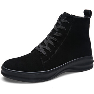 普若森（Precentor）保暖运动男靴高帮系带反绒皮运动鞋男士潮流棉鞋1401 黑色 44