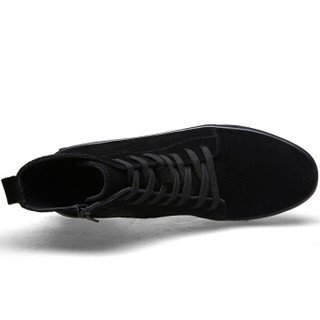普若森（Precentor）保暖运动男靴高帮系带反绒皮运动鞋男士潮流棉鞋1401 黑色 44